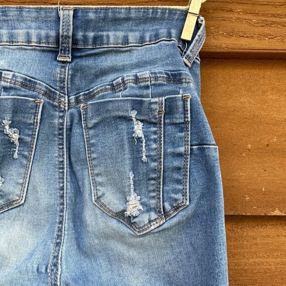 Wax Jeans 'Butt I Love you' Distressed Skinny Mid-Rise Denim Medium Blue Wash - Picture 11 of 13